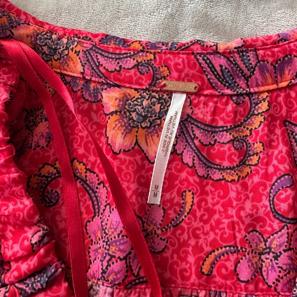 Free People Red Floral Ruched Blouse - Picture 3 of 4